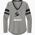Xavier Falcons Sport-Tek Women's Halftime Stripe Long-Sleeve V-Neck T-Shirt Front Thumbnail