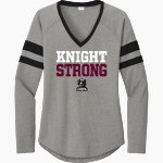 Lansingburgh Knights The Official Online Store <span class="pdp-name-mascot">Lansingburgh Knights</span> Sport-Tek Women's Halftime Stripe Long-Sleeve V-Neck T-Shirt Front Thumbnail