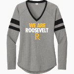 Roosevelt Roughriders <span class="pdp-name-mascot">Roosevelt Riders</span> Sport-Tek Women's Halftime Stripe Long-Sleeve V-Neck T-Shirt Front Thumbnail