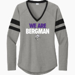 Bergman Dolphins Sport-Tek Women's Halftime Stripe Long-Sleeve V-Neck T-Shirt Front Thumbnail
