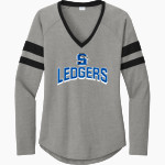 St. Mary's Springs Academy Ledgers <span class="pdp-name-mascot">SAINT MARYS SPRINGS HIGH LEDGERS</span> Sport-Tek Women's Halftime Stripe Long-Sleeve V-Neck T-Shirt Front Thumbnail