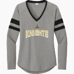 Bishop Montgomery Knights <span class="pdp-name-mascot">Bishop Montgomery Knights</span> Sport-Tek Women's Halftime Stripe Long-Sleeve V-Neck T-Shirt Front Thumbnail