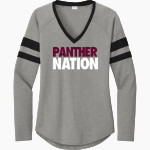 St. Anselm's Abbey Panthers <span class="pdp-name-mascot">Saint Anselm's Abbey Panthers</span> Sport-Tek Women's Halftime Stripe Long-Sleeve V-Neck T-Shirt Front Thumbnail