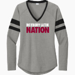 Roxbury Latin <span class="pdp-name-mascot">Roxbury Latin Foxes</span> Sport-Tek Women's Halftime Stripe Long-Sleeve V-Neck T-Shirt Front Thumbnail