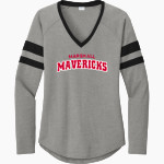 Marshall Mavericks <span class="pdp-name-mascot">Marshall Mavericks</span> Sport-Tek Women's Halftime Stripe Long-Sleeve V-Neck T-Shirt Front Thumbnail