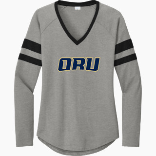 Sport-Tek Women's Halftime Stripe Long-Sleeve V-Neck T-Shirt