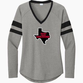 Sport-Tek Women's Halftime Stripe Long-Sleeve V-Neck T-Shirt