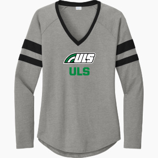 Sport-Tek Women's Halftime Stripe Long-Sleeve V-Neck T-Shirt