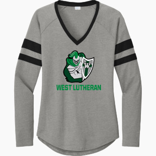 Sport-Tek Women's Halftime Stripe Long-Sleeve V-Neck T-Shirt