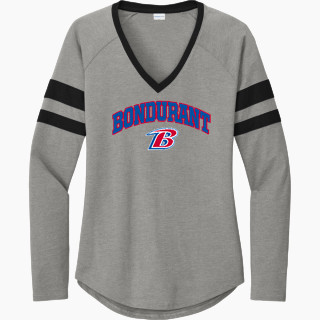 Sport-Tek Women's Halftime Stripe Long-Sleeve V-Neck T-Shirt