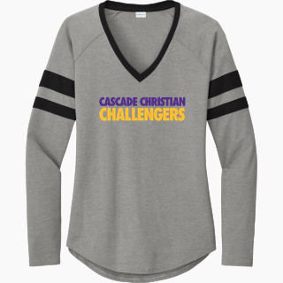 Sport-Tek Women's Halftime Stripe Long-Sleeve V-Neck T-Shirt