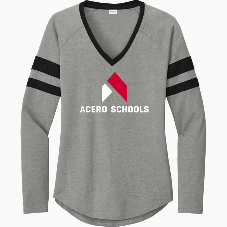Acero Schools Chicago Sport-Tek Women's Halftime Stripe Long-Sleeve V-Neck T-Shirt