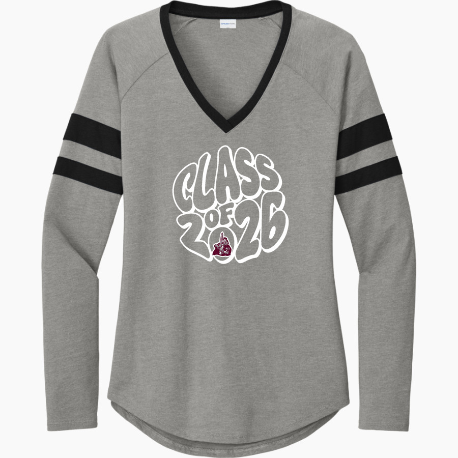 Renaissance Knights <span class="pdp-name-mascot">Renaissance Knights</span> Sport-Tek Women's Halftime Stripe Long-Sleeve V-Neck T-Shirt