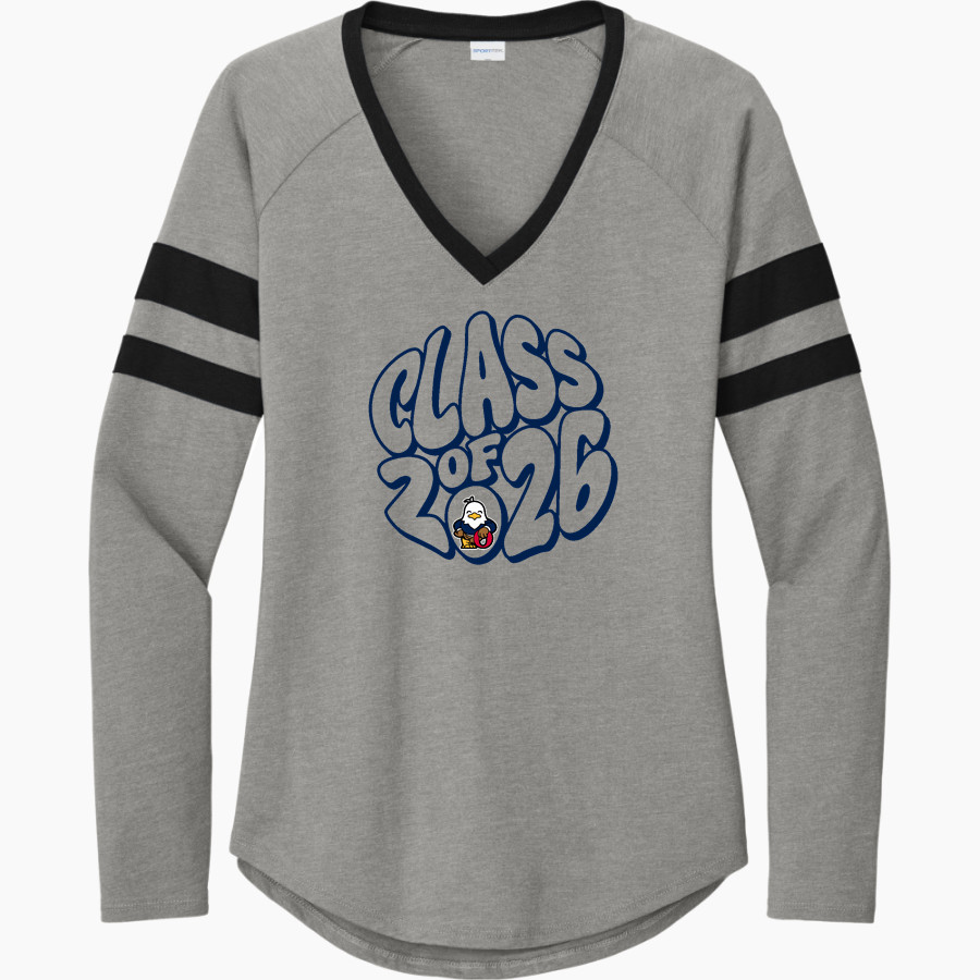 Oswalt Eagles <span class="pdp-name-mascot">Oswalt Academy Eagles</span> Sport-Tek Women's Halftime Stripe Long-Sleeve V-Neck T-Shirt