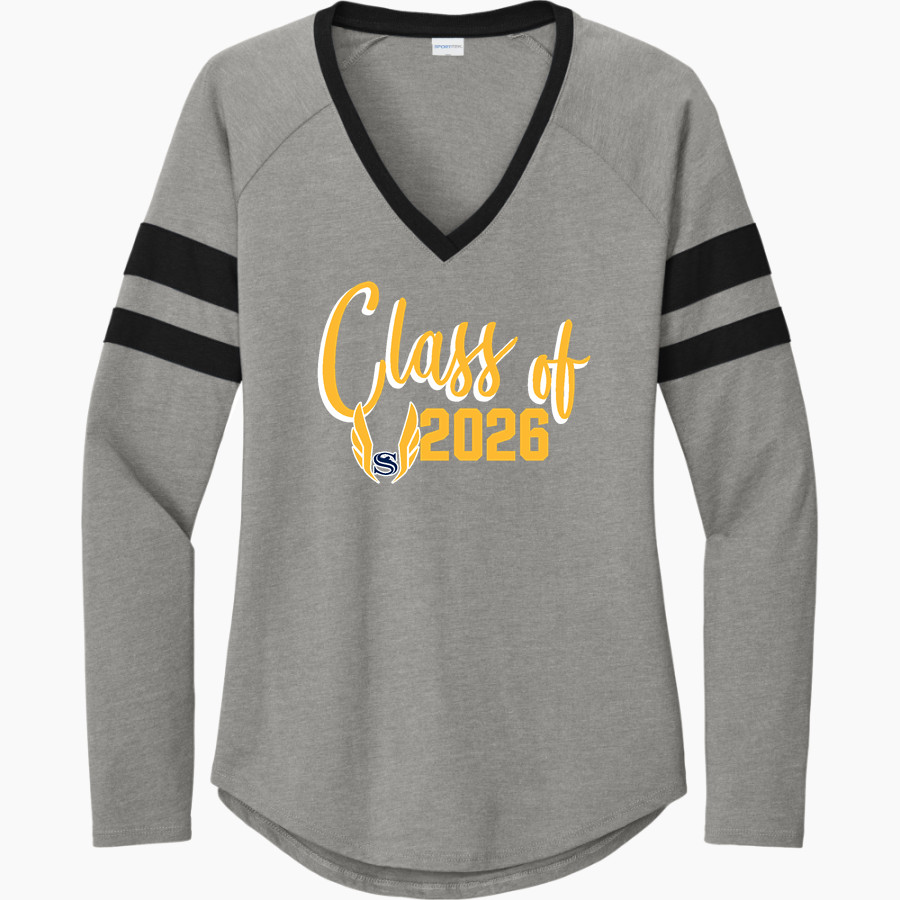 Sullivan Tigers <span class="pdp-name-mascot">Sullivan Tigers</span> Sport-Tek Women's Halftime Stripe Long-Sleeve V-Neck T-Shirt