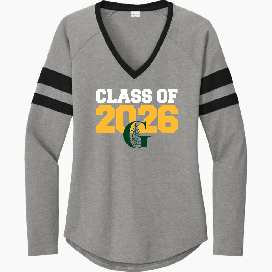 Green Acres Grizzlies <span class="pdp-name-mascot">Green Acres School Grizzlies</span> Sport-Tek Women's Halftime Stripe Long-Sleeve V-Neck T-Shirt
