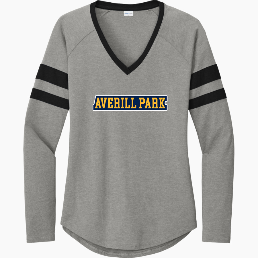 Averill Park Golden Knights <span class="pdp-name-mascot">Averill Park Warriors</span> Sport-Tek Women's Halftime Stripe Long-Sleeve V-Neck T-Shirt