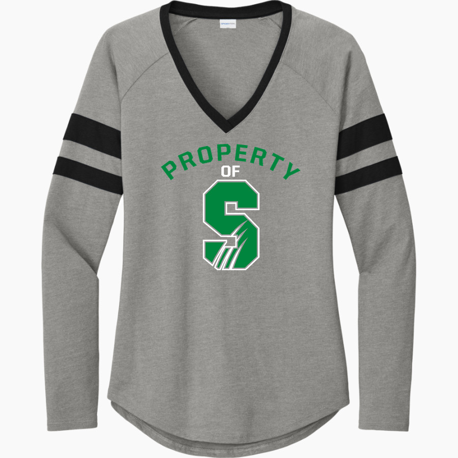 Salem University Tigers <span class="pdp-name-mascot">TIGERS</span> Sport-Tek Women's Halftime Stripe Long-Sleeve V-Neck T-Shirt