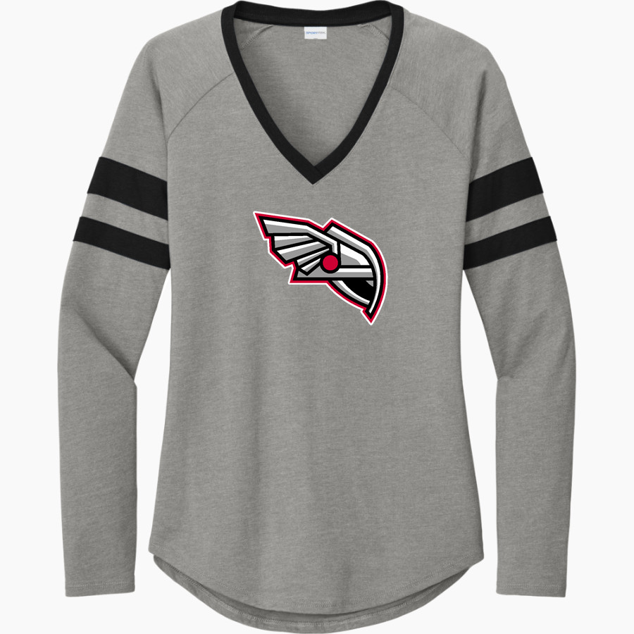 Alexandria College Legends <span class="pdp-name-mascot">Alexandria Technical & Community College Legends</span> Sport-Tek Women's Halftime Stripe Long-Sleeve V-Neck T-Shirt