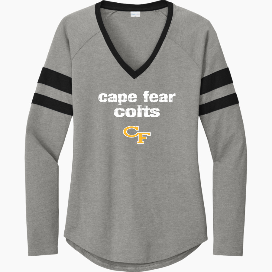 Cape Fear Colts <span class="pdp-name-mascot">Cape Fear Colts</span> Sport-Tek Women's Halftime Stripe Long-Sleeve V-Neck T-Shirt