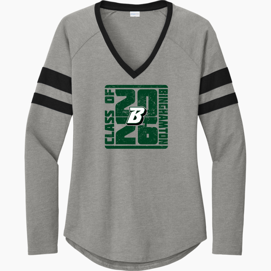 Binghamton University <span class="pdp-name-mascot">Binghamton Bearcats</span> Sport-Tek Women's Halftime Stripe Long-Sleeve V-Neck T-Shirt