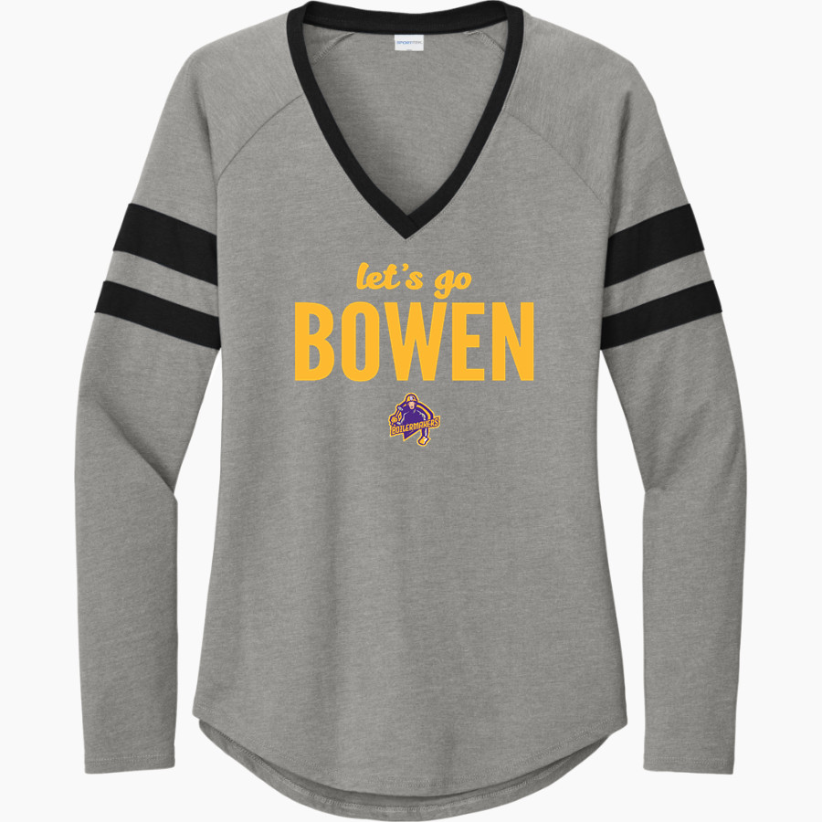 BOWEN HIGH SCHOOL BOILERMAKERS <span class="pdp-name-mascot">BOWEN BOILERMAKERS</span> Sport-Tek Women's Halftime Stripe Long-Sleeve V-Neck T-Shirt
