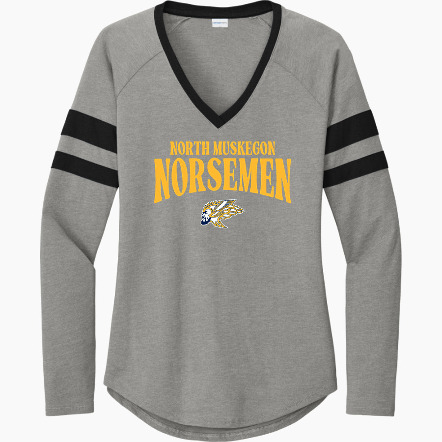 North Muskegon Norsemen <span class="pdp-name-mascot">North Muskegon High School Norsemen</span> Sport-Tek Women's Halftime Stripe Long-Sleeve V-Neck T-Shirt