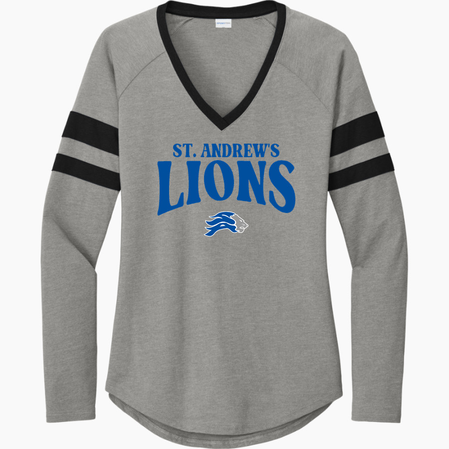 St. Andrew's Lions Sport-Tek Women's Halftime Stripe Long-Sleeve V-Neck T-Shirt