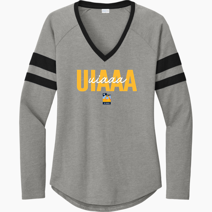 UIAAA Online Store Sport-Tek Women's Halftime Stripe Long-Sleeve V-Neck T-Shirt