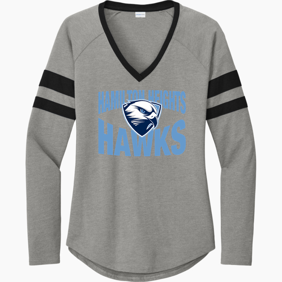 Hamilton Heights Hawks <span class="pdp-name-mascot">Hamilton Heights Christian Academy Hawks</span> Sport-Tek Women's Halftime Stripe Long-Sleeve V-Neck T-Shirt
