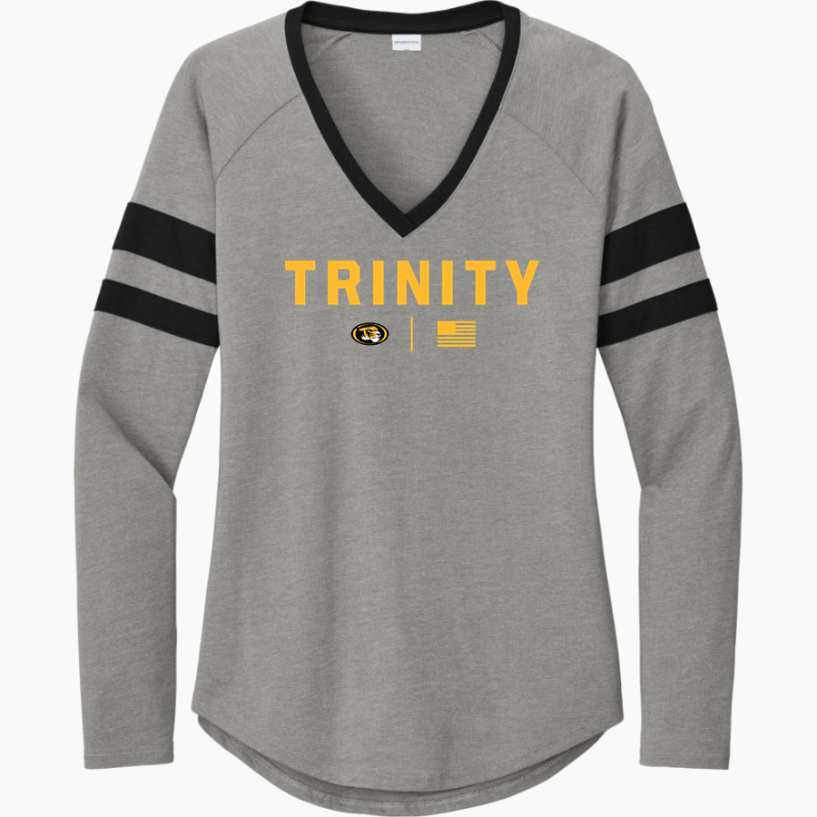 Trinity Tigers <span class="pdp-name-mascot">Trinity College of Florida Tigers</span> Sport-Tek Women's Halftime Stripe Long-Sleeve V-Neck T-Shirt