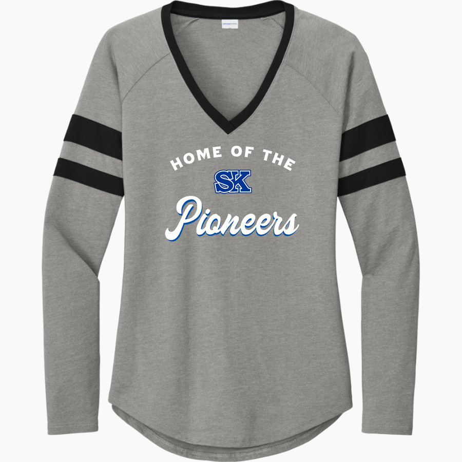Simon Kenton Pioneers <span class="pdp-name-mascot">Simon Kenton Pioneers</span> Sport-Tek Women's Halftime Stripe Long-Sleeve V-Neck T-Shirt