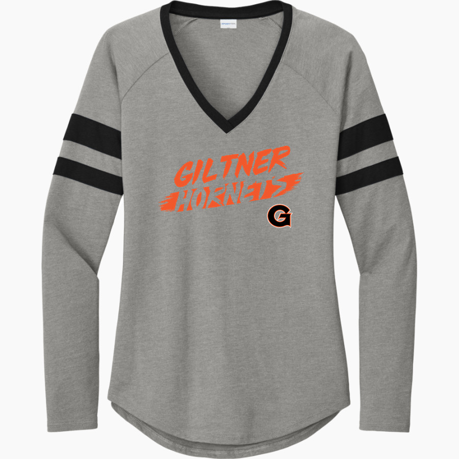 Giltner Hornets <span class="pdp-name-mascot">Giltner Hornets</span> Sport-Tek Women's Halftime Stripe Long-Sleeve V-Neck T-Shirt
