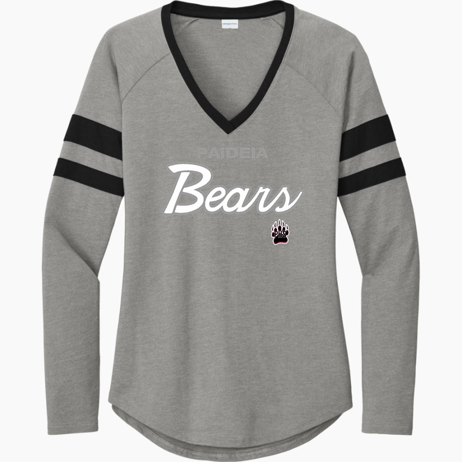 Paideia High Bears <span class="pdp-name-mascot">Paideia High School Bears</span> Sport-Tek Women's Halftime Stripe Long-Sleeve V-Neck T-Shirt