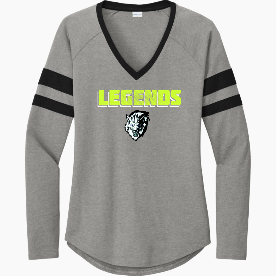 LCEH Legends <span class="pdp-name-mascot">East Houston Community Christian Legends</span> Sport-Tek Women's Halftime Stripe Long-Sleeve V-Neck T-Shirt