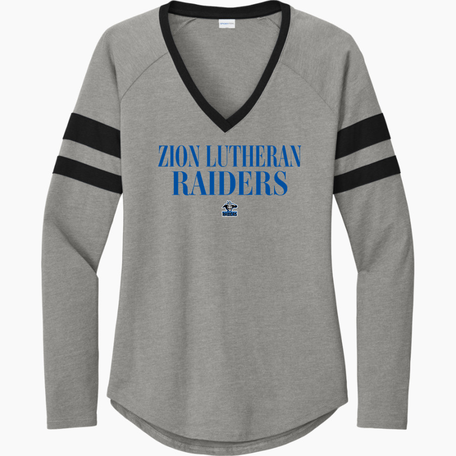 Zion Lutheran Raiders Sport-Tek Women's Halftime Stripe Long-Sleeve V-Neck T-Shirt