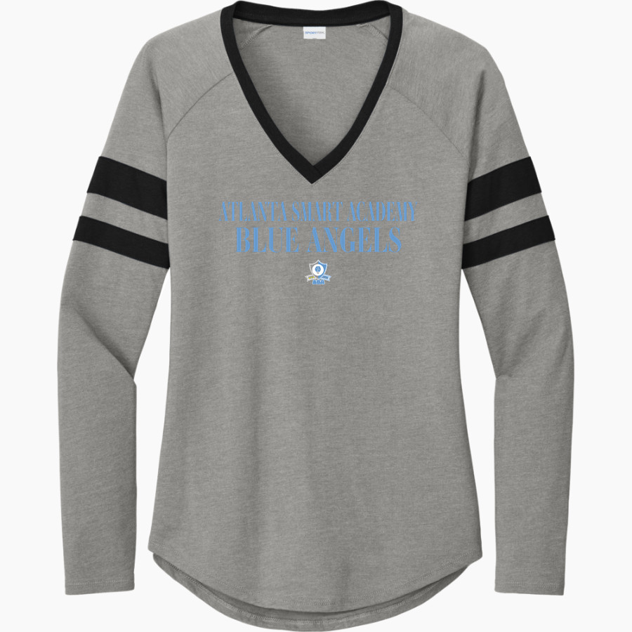 Atlanta Smart Academy Blue Angels <span class="pdp-name-mascot">Atlanta Smart Academy Blue Angels</span> Sport-Tek Women's Halftime Stripe Long-Sleeve V-Neck T-Shirt