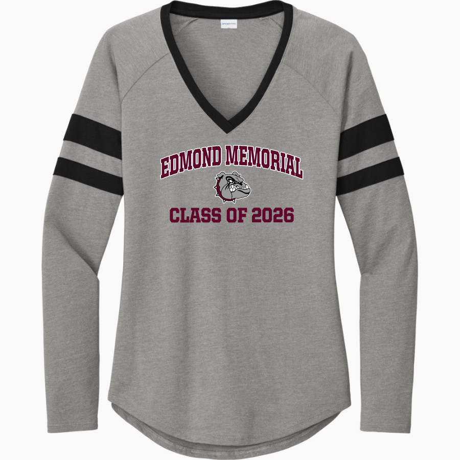 EDMOND MEMORIAL HIGH SCHOOL BULLDOGS <span class="pdp-name-mascot">EDMOND MEMORIAL BULLDOGS</span> Sport-Tek Women's Halftime Stripe Long-Sleeve V-Neck T-Shirt