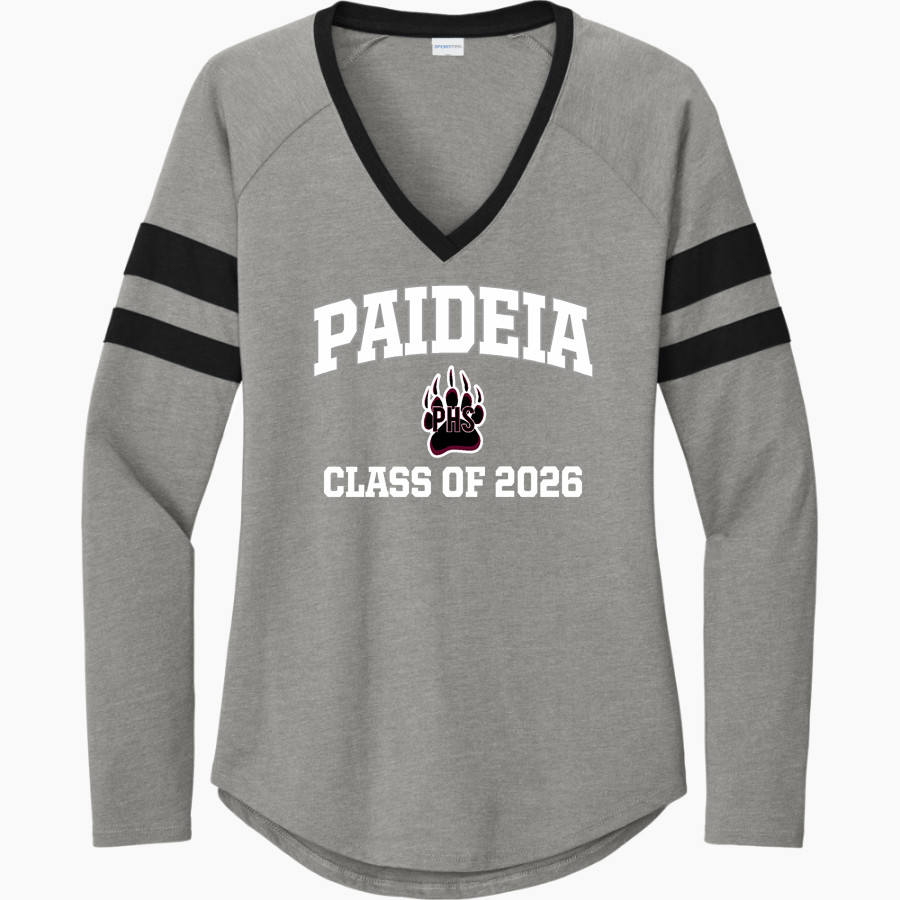 Paideia High Bears <span class="pdp-name-mascot">Paideia High School Bears</span> Sport-Tek Women's Halftime Stripe Long-Sleeve V-Neck T-Shirt