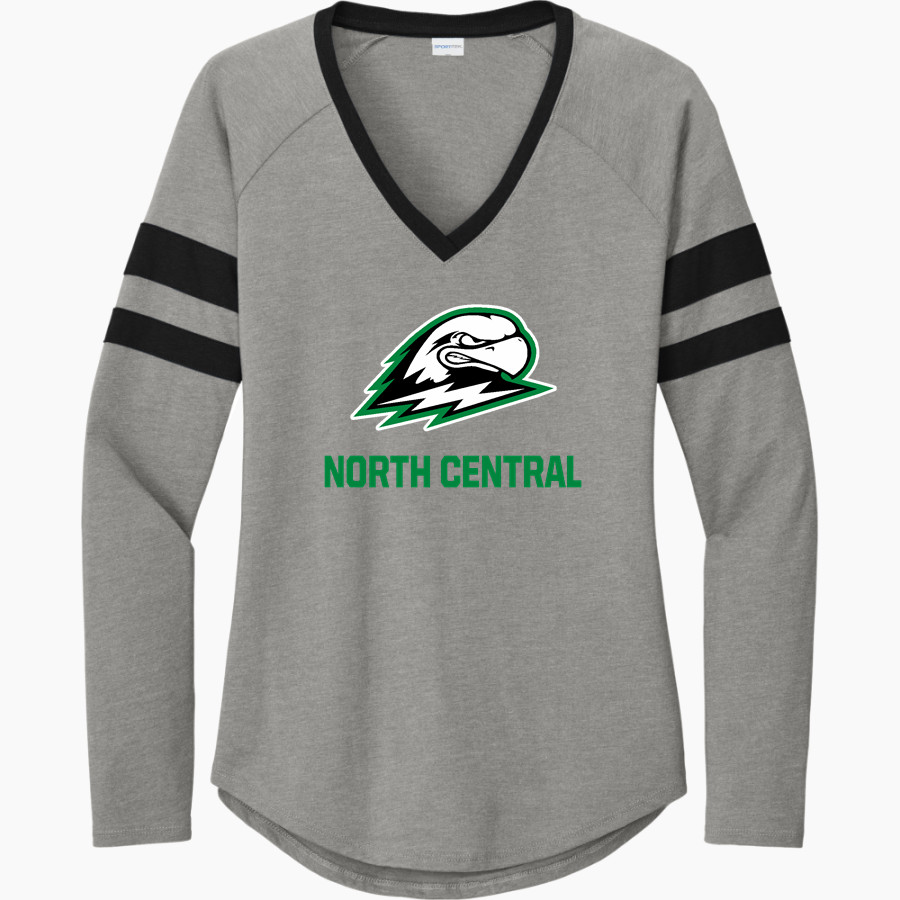 North Central Thunderbirds <span class="pdp-name-mascot">North Central Thunderbirds</span> Sport-Tek Women's Halftime Stripe Long-Sleeve V-Neck T-Shirt