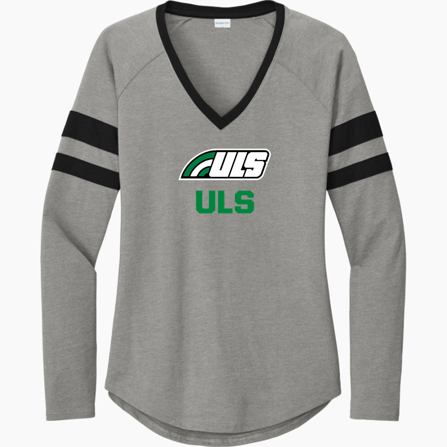 ULS Jr. Bows Sport-Tek Women's Halftime Stripe Long-Sleeve V-Neck T-Shirt