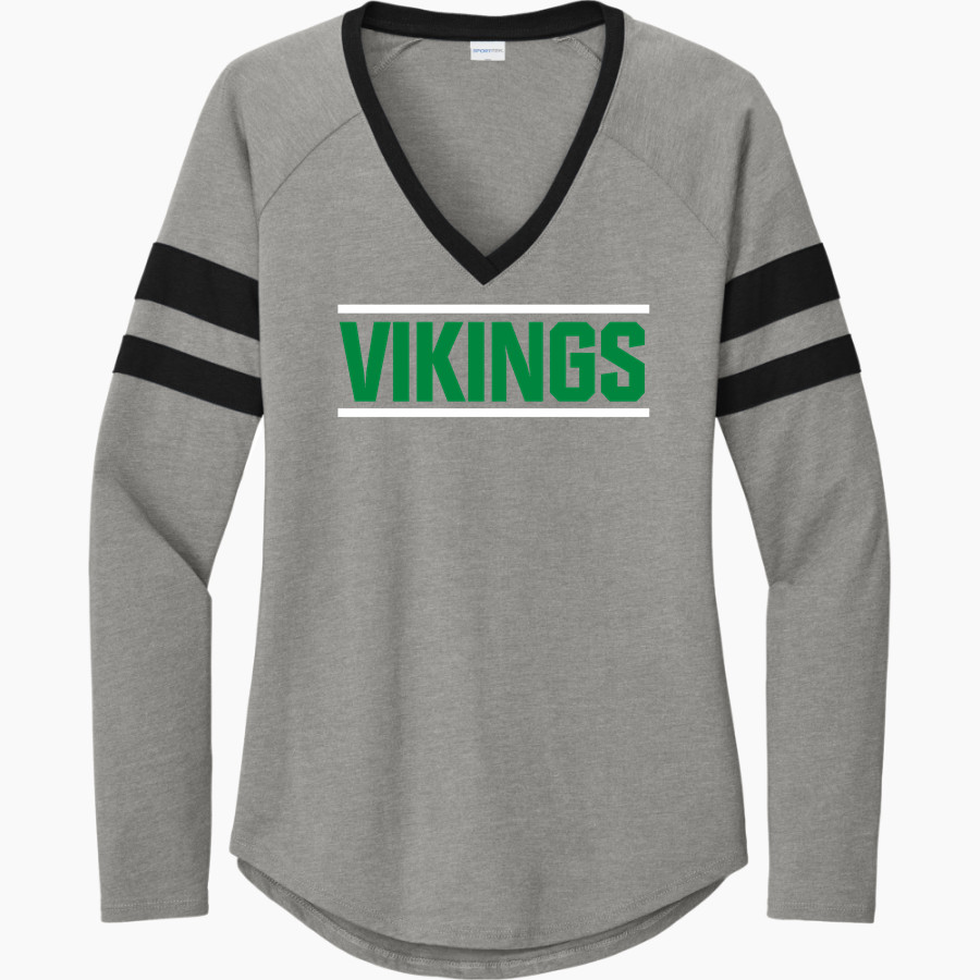 Salem Baptist Vikings Sport-Tek Women's Halftime Stripe Long-Sleeve V-Neck T-Shirt