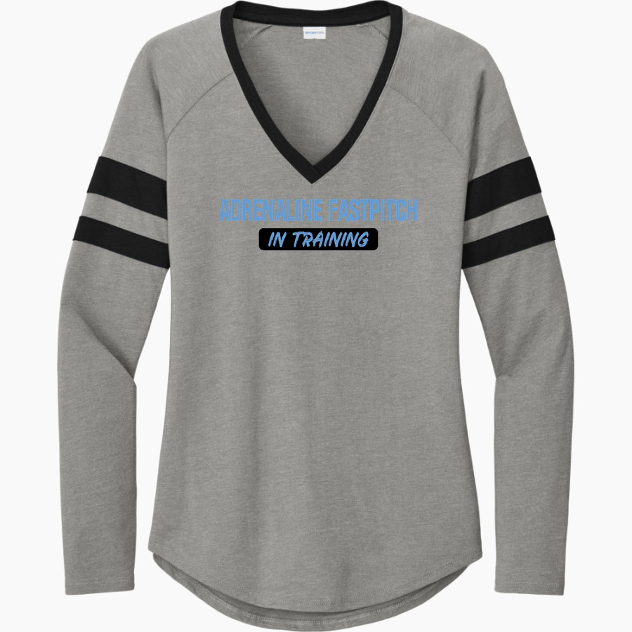 Adrenaline Fastpitch Fastpitch <span class="pdp-name-mascot">Adrenaline Fastpitch Fastpitch</span> Sport-Tek Women's Halftime Stripe Long-Sleeve V-Neck T-Shirt