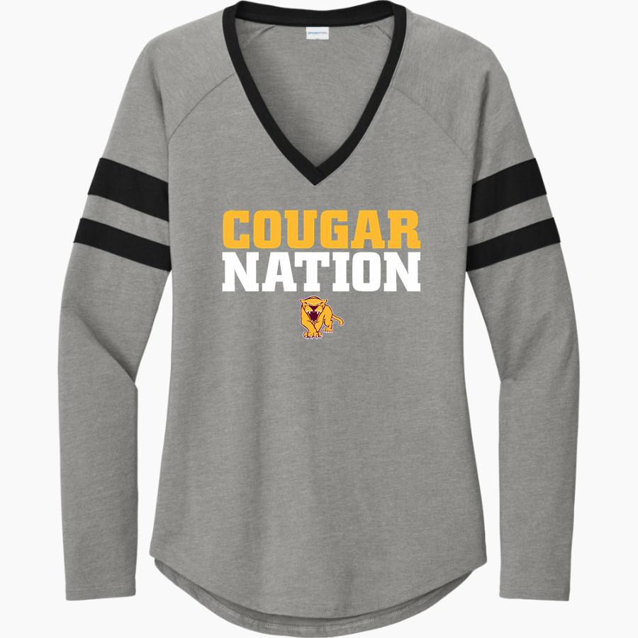 University of Minnesota Morris Cougars <span class="pdp-name-mascot">University of Minnesota Morris Cougars</span> Sport-Tek Women's Halftime Stripe Long-Sleeve V-Neck T-Shirt