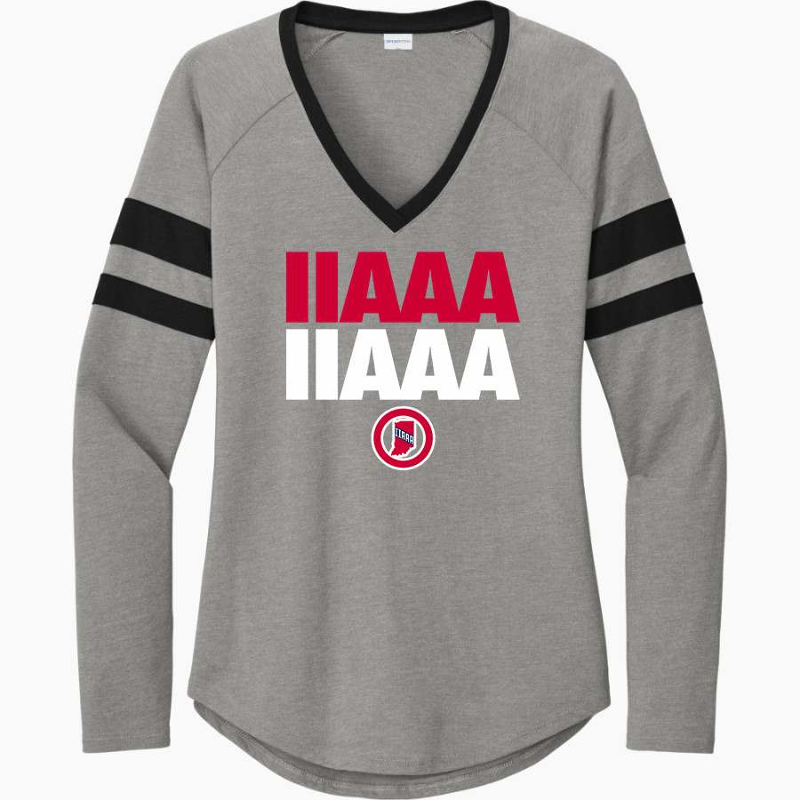 IIAAA IIAAA Sport-Tek Women's Halftime Stripe Long-Sleeve V-Neck T-Shirt