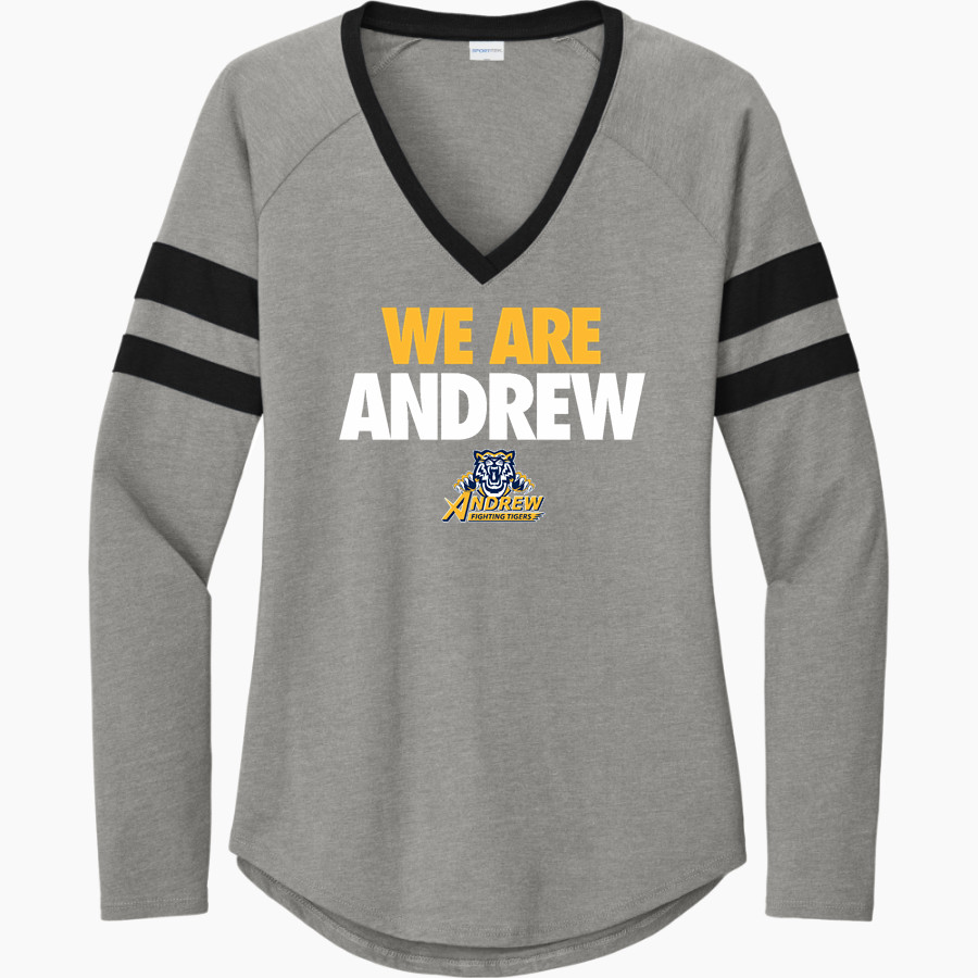 Andrew Tigers Sport-Tek Women's Halftime Stripe Long-Sleeve V-Neck T-Shirt