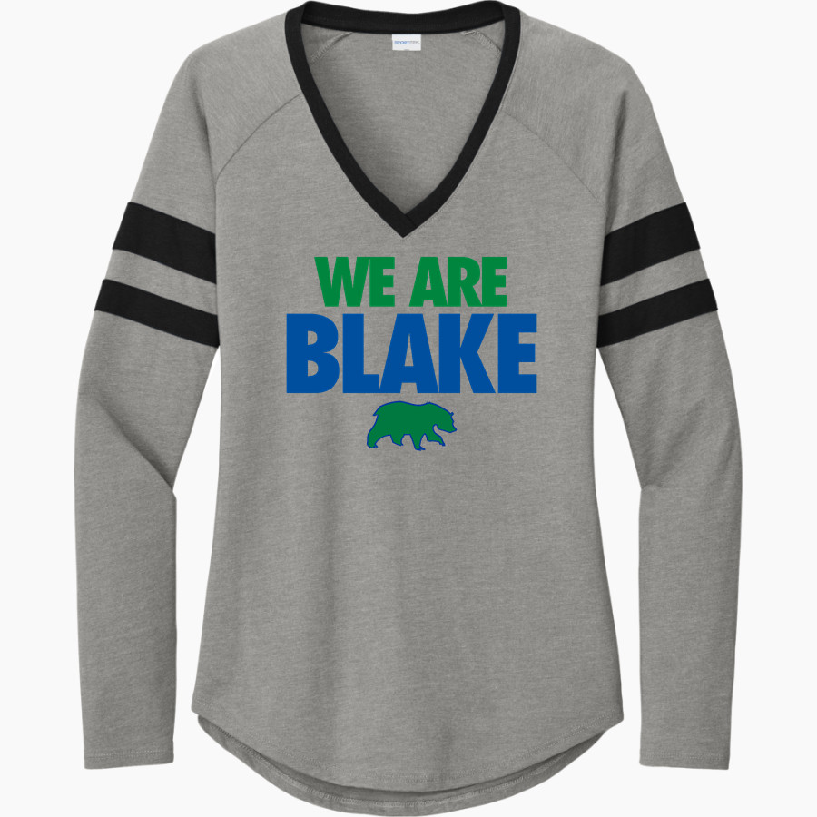 The Blake School BEARS ONLINE STORE Sport-Tek Women's Halftime Stripe Long-Sleeve V-Neck T-Shirt