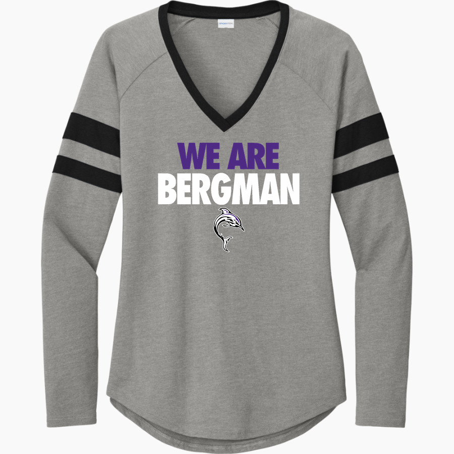 Bergman Dolphins Sport-Tek Women's Halftime Stripe Long-Sleeve V-Neck T-Shirt