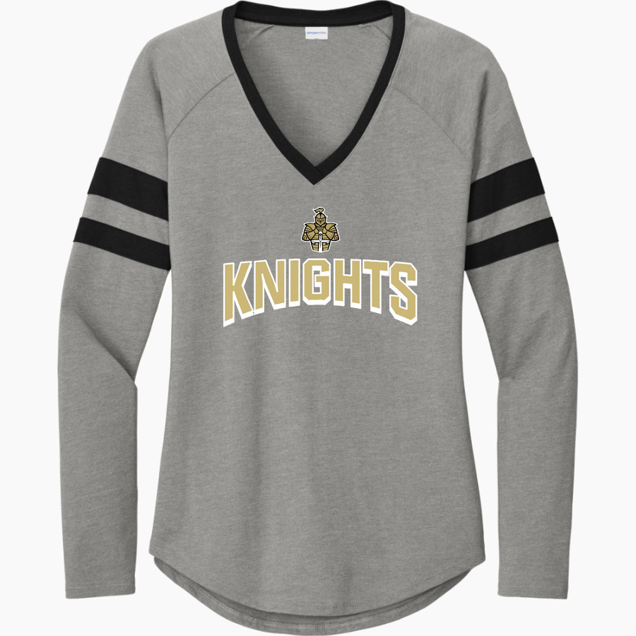 Bishop Montgomery Knights <span class="pdp-name-mascot">Bishop Montgomery Knights</span> Sport-Tek Women's Halftime Stripe Long-Sleeve V-Neck T-Shirt