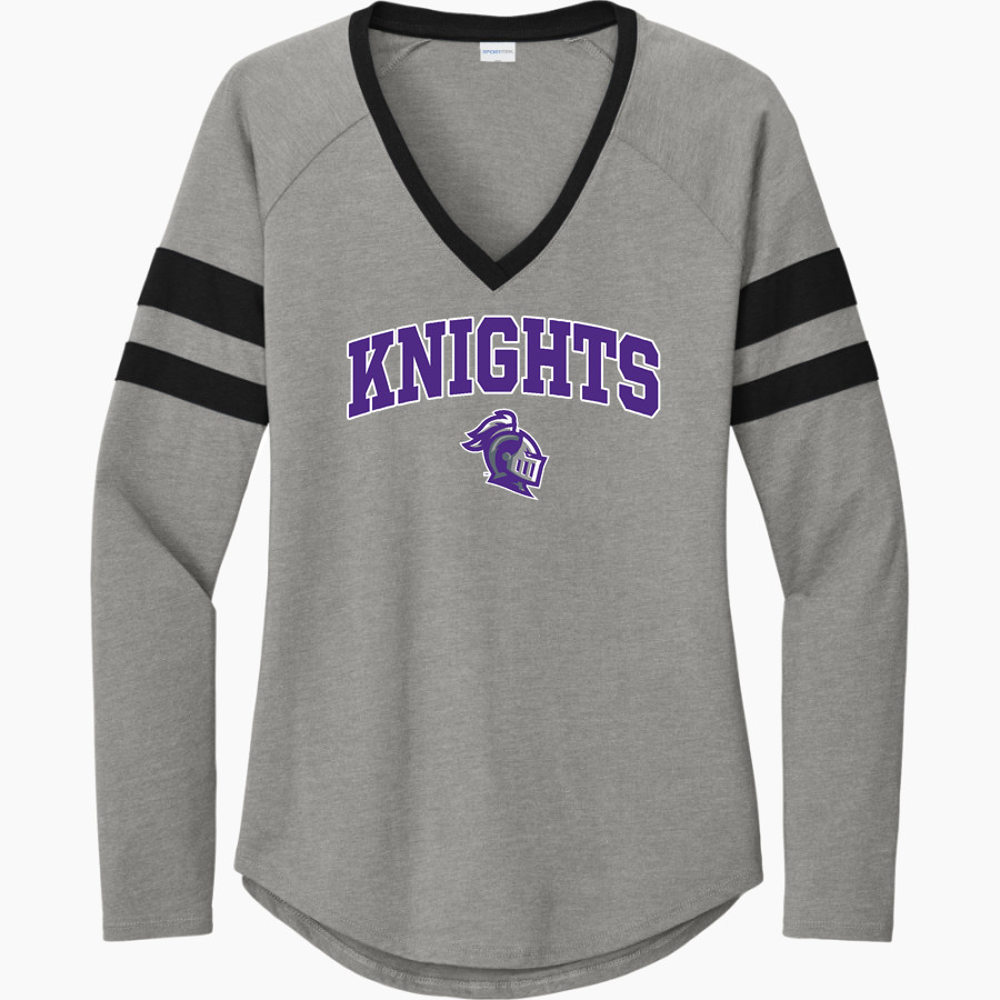 UPSON-LEE High School Knights <span class="pdp-name-mascot">Upson Lee Knights</span> Sport-Tek Women's Halftime Stripe Long-Sleeve V-Neck T-Shirt